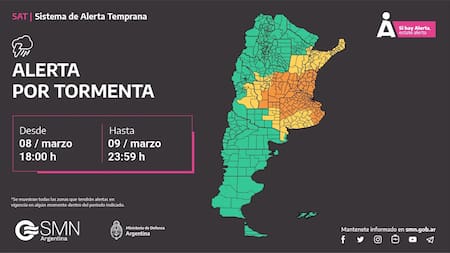 Alerta por tormentas. Foto: Servicio meteorológico nacional