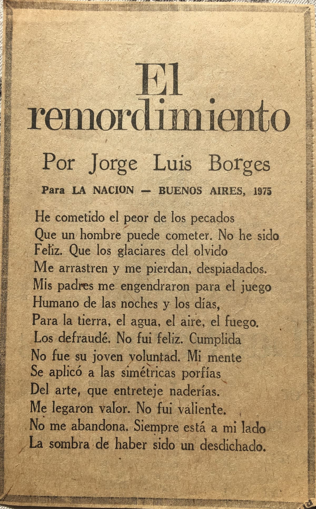 Poema "El Remordimiento"
