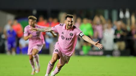 El festejo del primer gol de Lionel Messi con la camiseta de Inter Miami. Foto: Reuters.