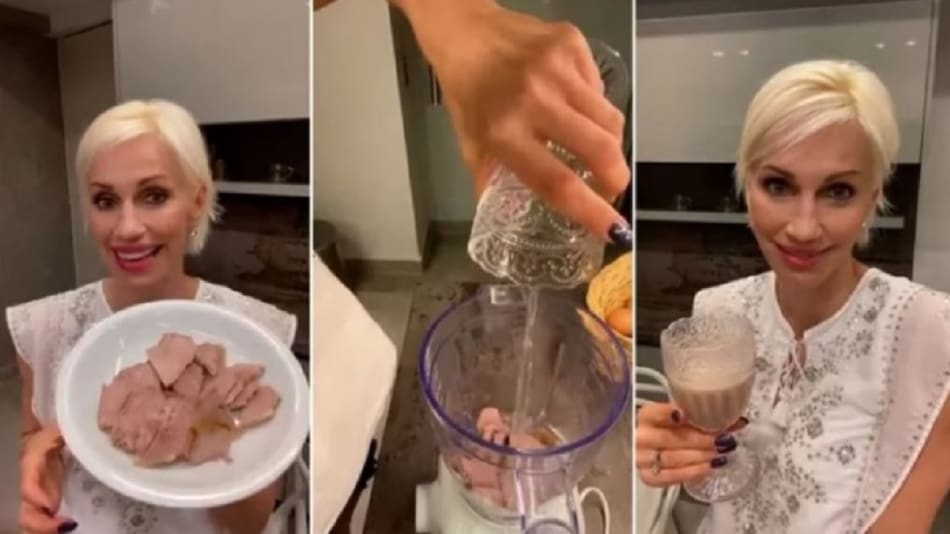 Ingrid Grudke y su licuado de carne. NA