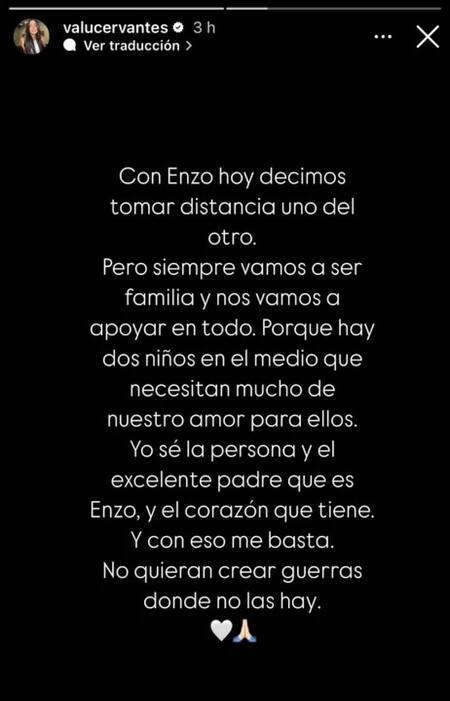Valentina Cervantes confirmó la separación de Enzo Fernández con un conmovedor posteo