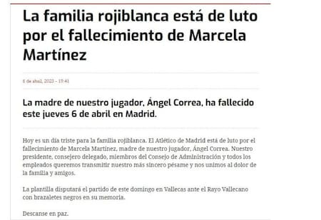 Comunicado del Atlético de Madrid. Foto: NA