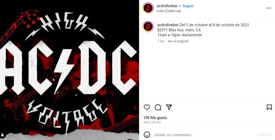 La banda AC/DC tendrá su propio bar. Foto: Instagram.