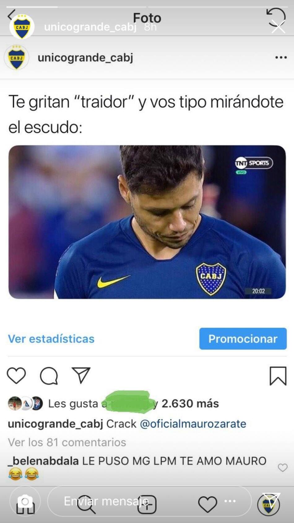 Mauro Zárate - Publicación en Instagram