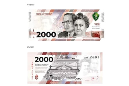 El diseño de los nuevos billetes de $2.000. Foto: Banco Central.