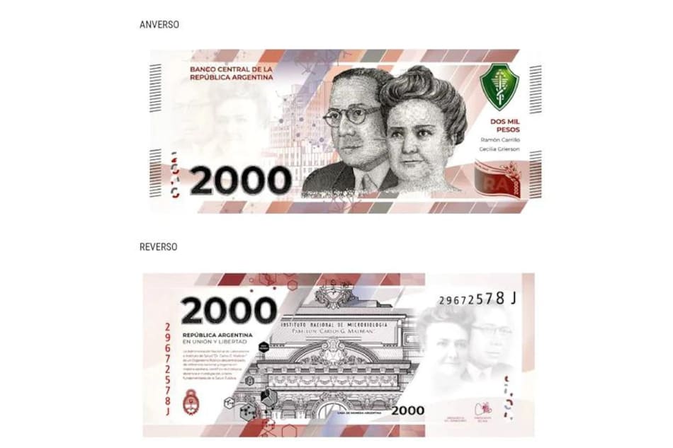 El diseño de los nuevos billetes de $2.000. Foto: Banco Central.