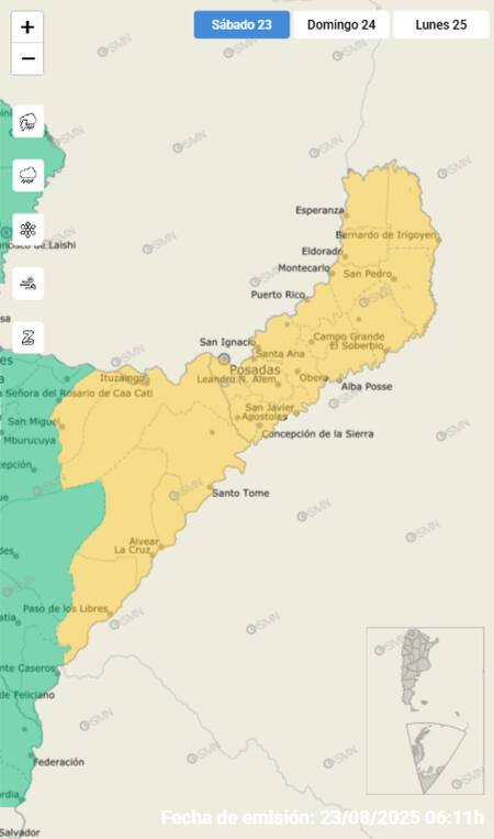 Alerta amarilla por tormentas en Misiones y Corrientes.