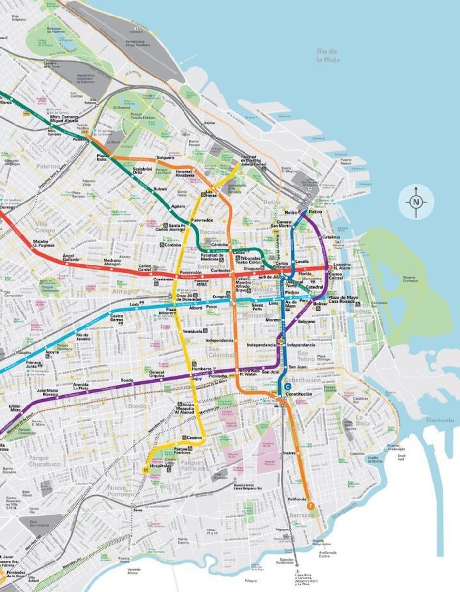 Así quedará el recorrido de todas las líneas de subte. Foto: GCBA.