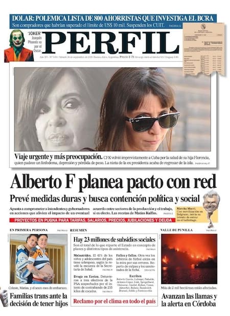 Tapas de Diarios - Perfil - Sábado 28-9-19