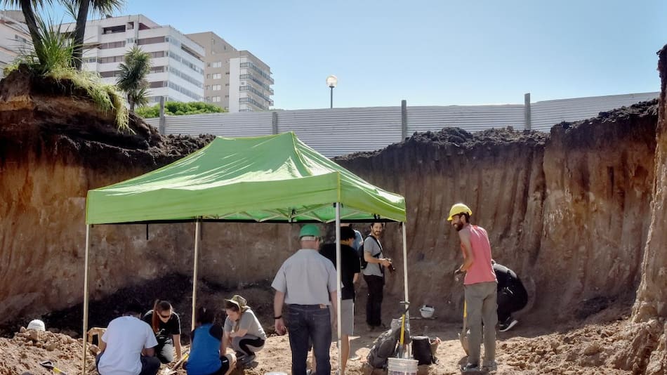 Restos de un gliptodonte en medio de una obra de estacionamiento subterráneo, Mar del Plata. Foto: La Capital