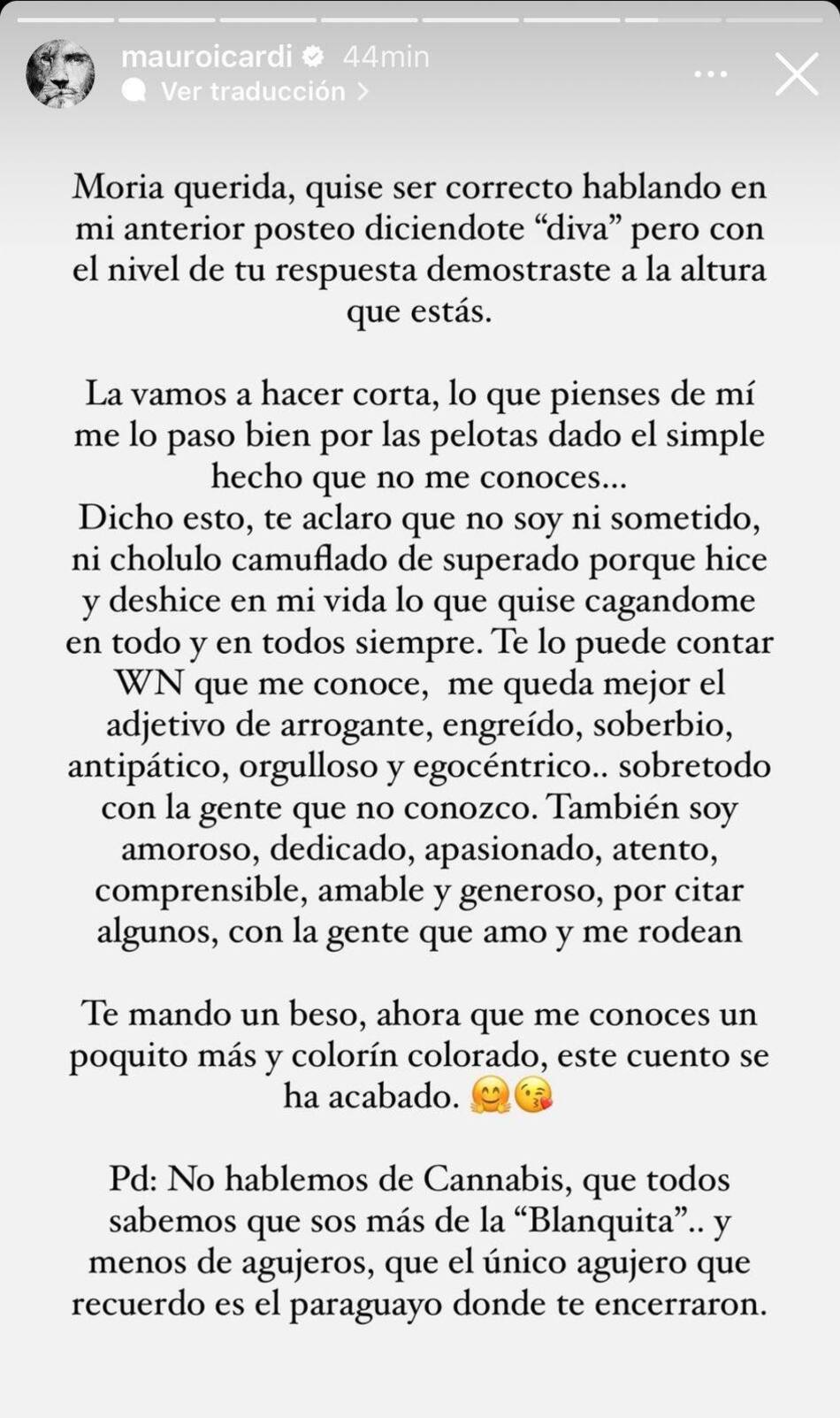 Mauro Icardi contra Moria Casán. Foto: Instagram.