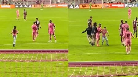 Una niña corrió al campo de juego para conocer a Messi. Foto: captura video.