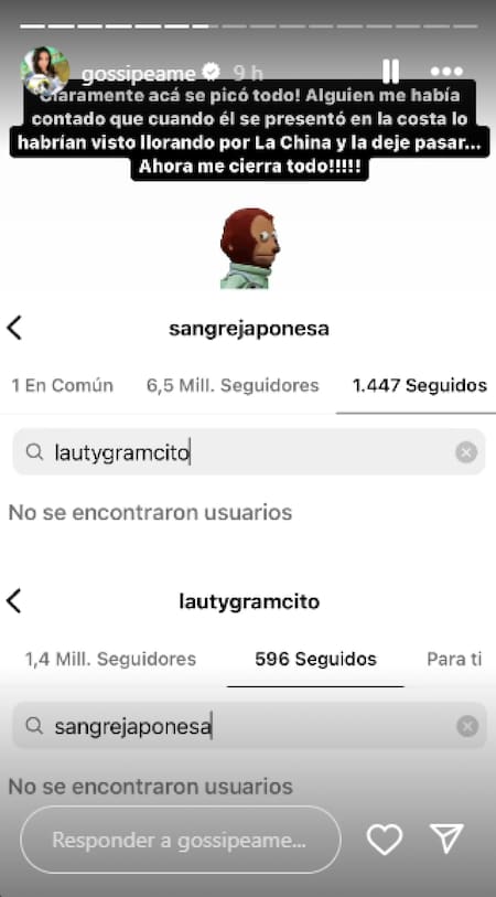 La China Suarez y Lauty Gram se dejaron de seguir en Instagram. Foto captura.
