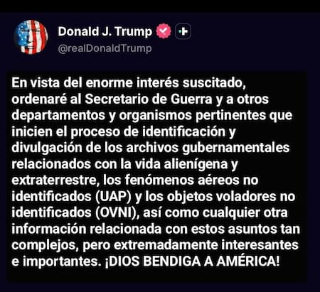 Donald Trump anunció que desclasificará archivos vinculados a los OVNIS.