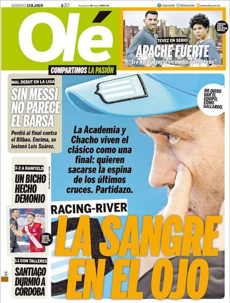 Tapas de Diarios, Olé, Sábado 17-8-19