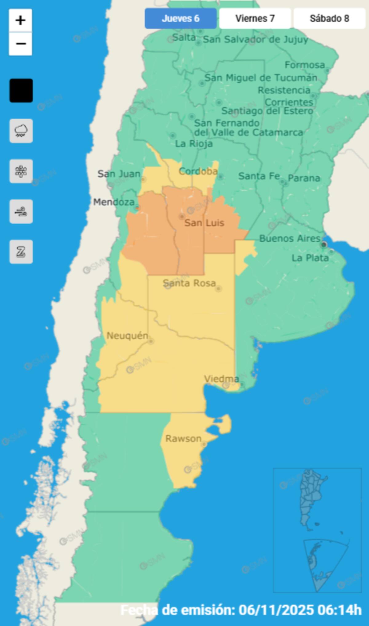 Distintas provincias bajo alerta por tormentas.