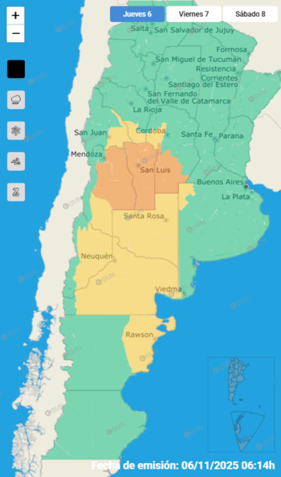 Distintas provincias bajo alerta por tormentas.