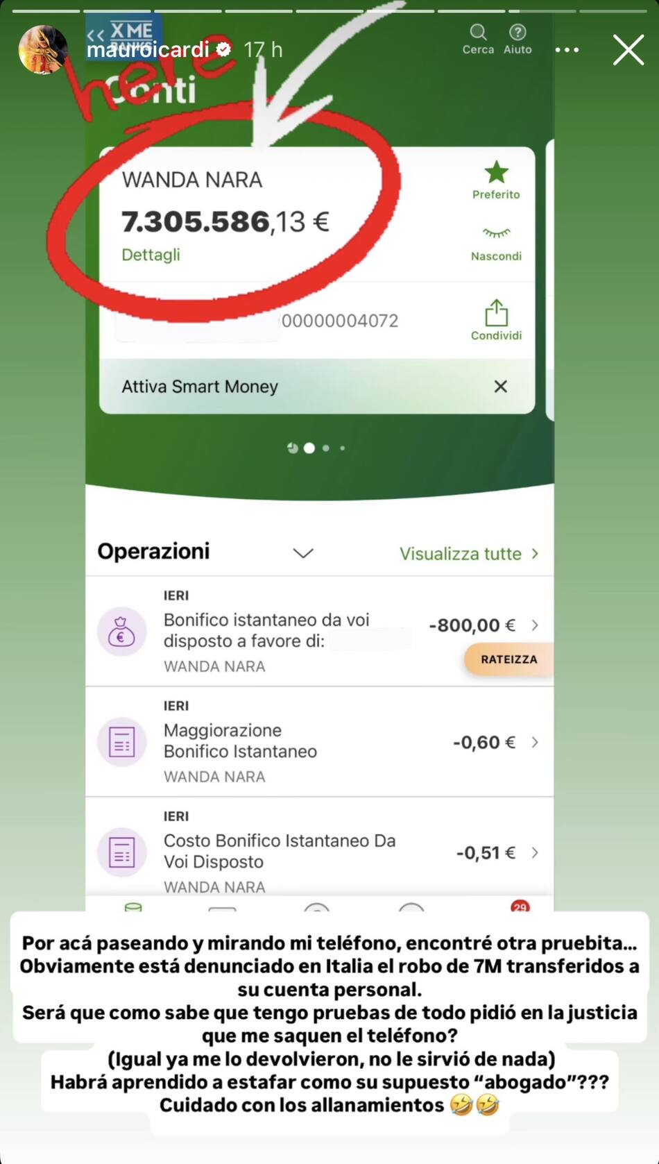 Mauro Icardi le respondió a Wanda Nara tras insultar a la China Suárez. Foto captura INSTAGRAM @mauroicardi