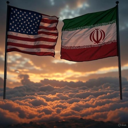 Bandera de Estados Unidos; bandera de Irán. Foto: Grok.