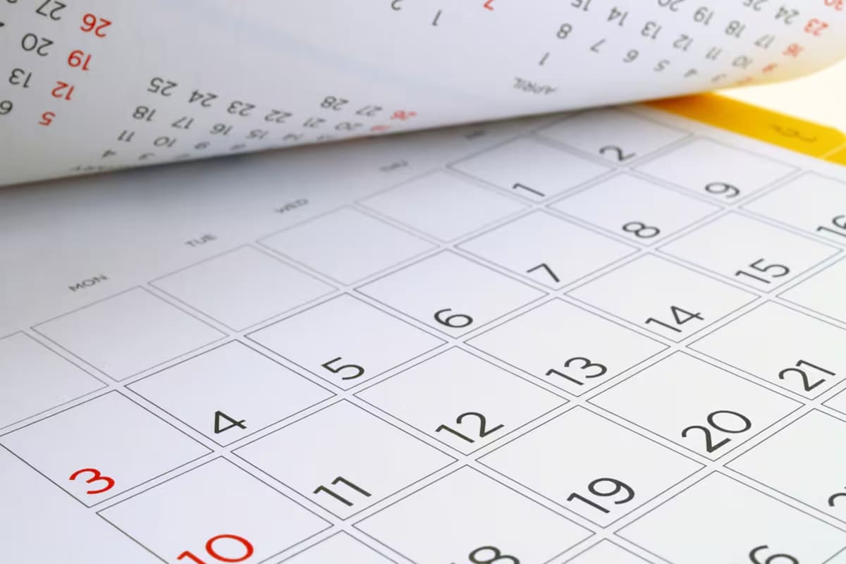 Calendario del próximo feriado