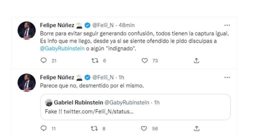 Tuit de Felipe Núñez. Foto: captura Twitter
