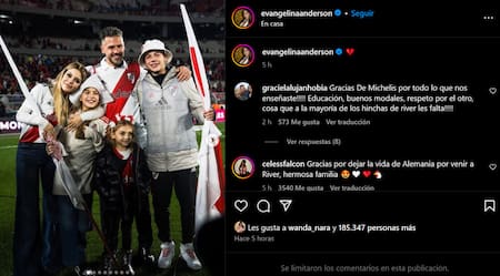 El mensaje de Evangelina Anderson tras la renuncia de Demichelis. Foto: Instagram.