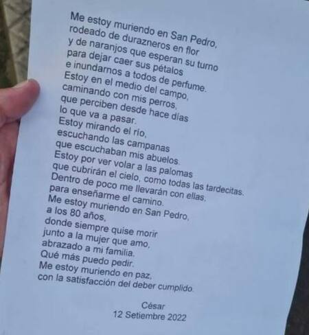 La carta de Cesar Mascetti. Foto: Twitter/AtilioDegrosi.