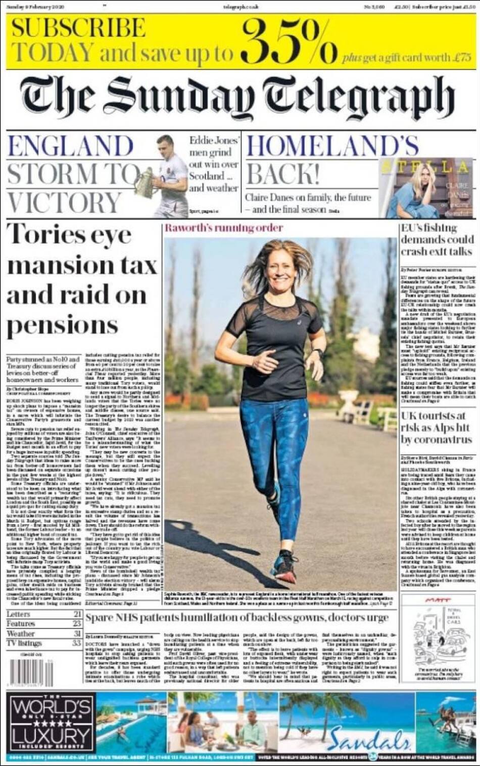 Tapas de Diarios, Telegraph domingo 9 de febrero de 2020