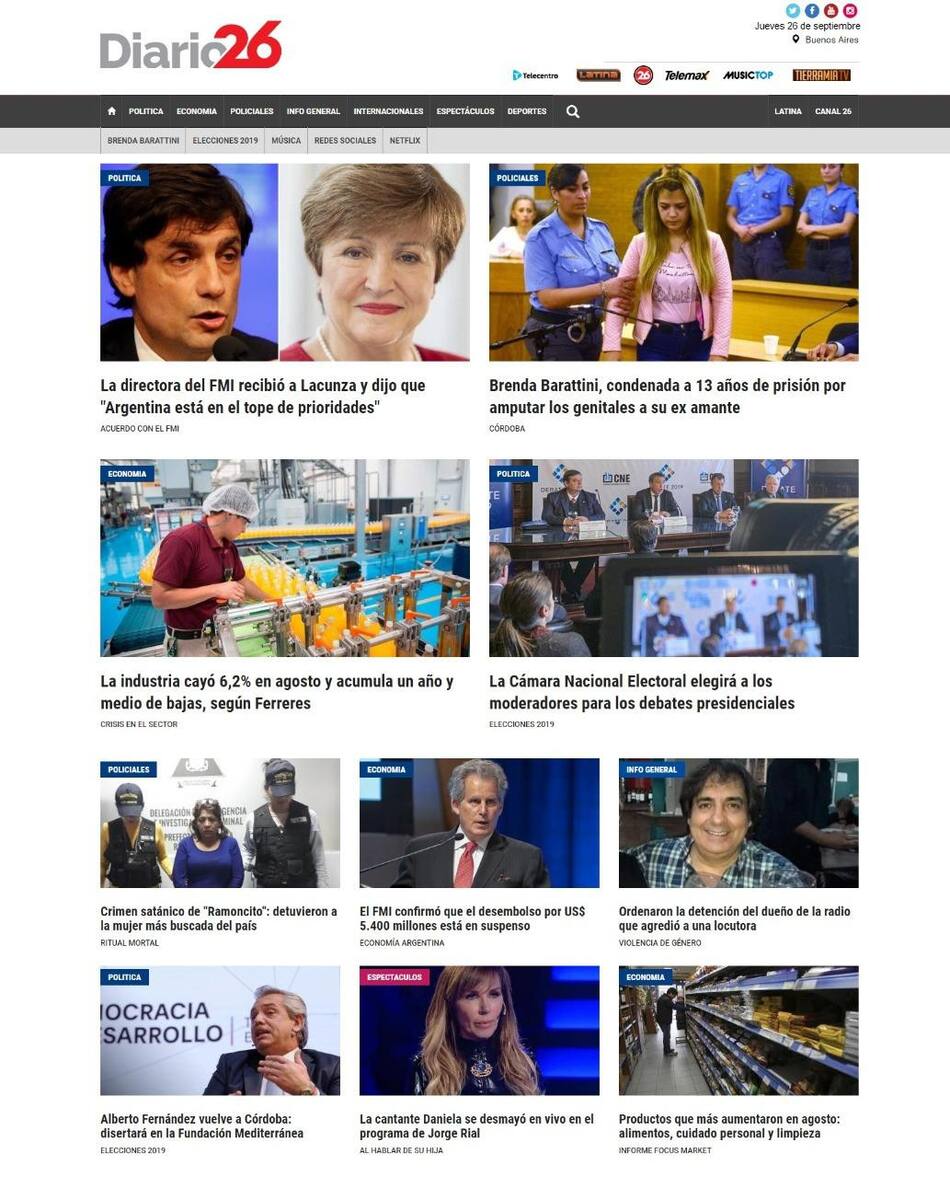 Tapas de diarios, Diario 26, jueves 26-09-19