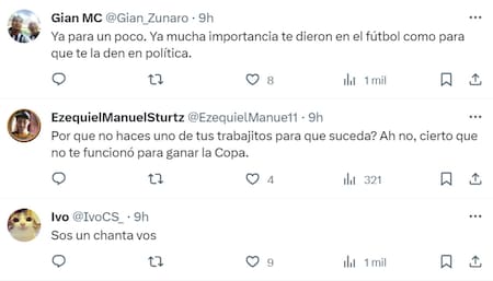 Los comentarios al posteo de Giorgio Armas. Foto: X.