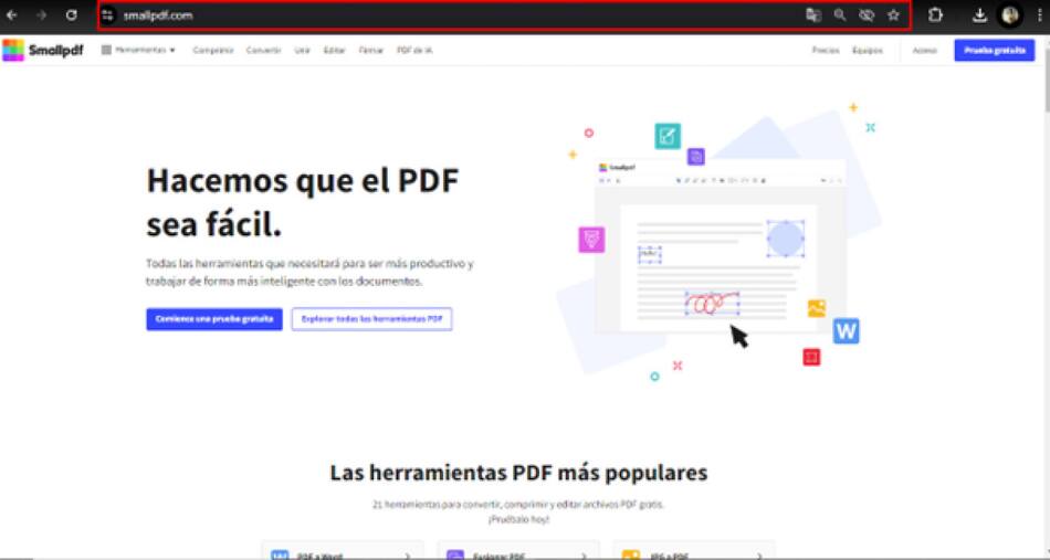 Paso a paso 1 SmallPDF. Captura de pantalla.