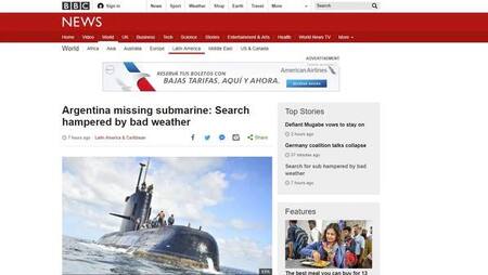 Búsqueda del ARA San Juan en portada de medios del mundo