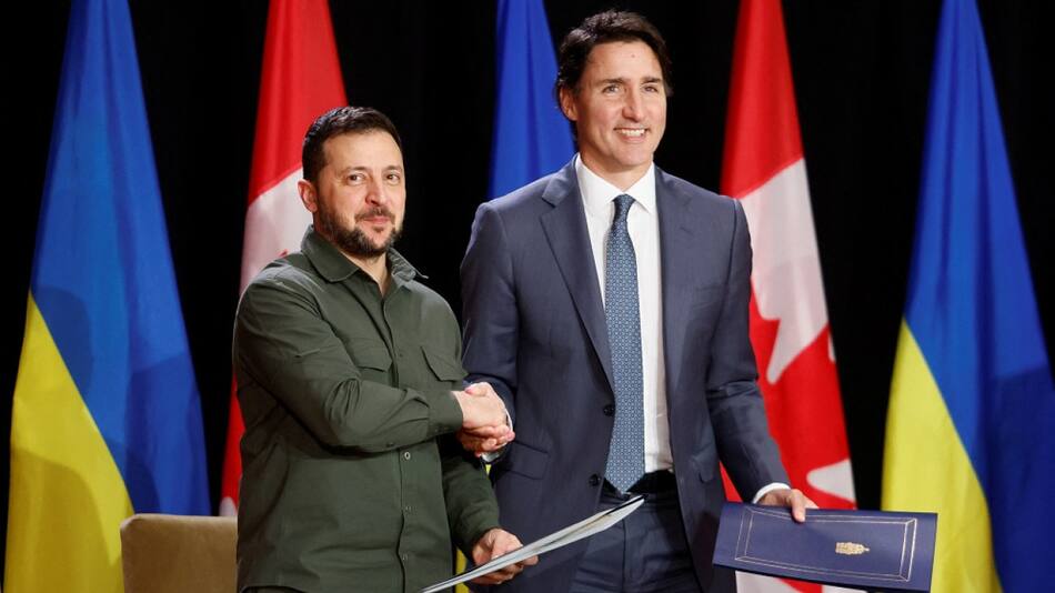 El presidente de Ucrania, Volodimir Zelenski, y el primer ministro de Canadá, Justin Trudeau. Foto: Reuters.