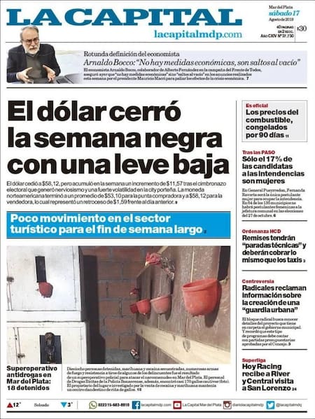 Tapas de Diarios, La Capital de Mar del Plata, Sábado 17-8-19