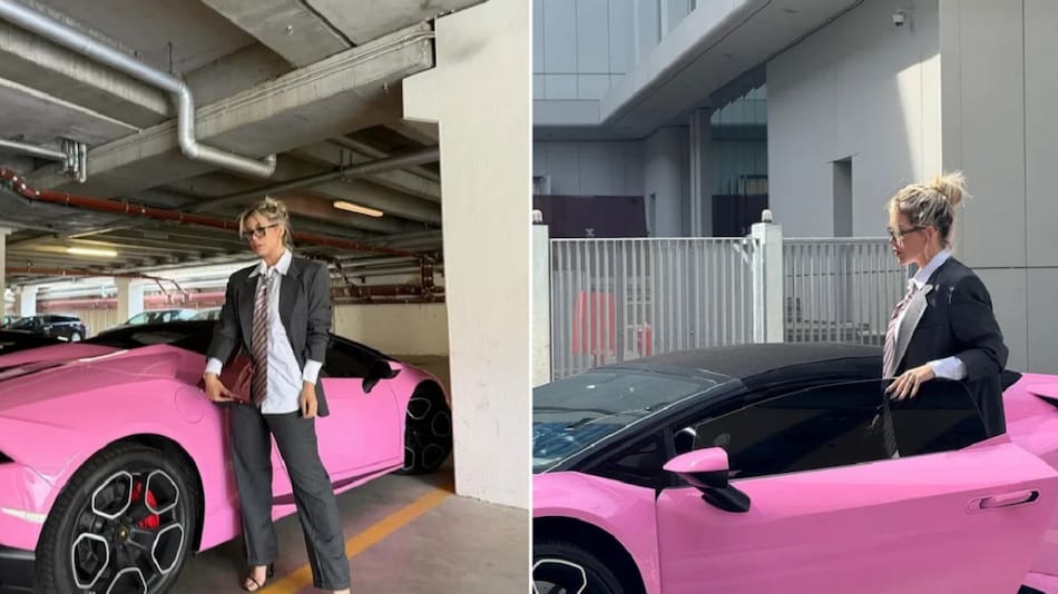 Wanda Nara llegó a la audiencia de divorcio en un Lamborghini rosa y un look muy Amber Heard