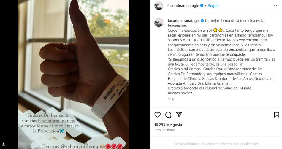 El posteo de Facundo Arana. Foto: Instagram.