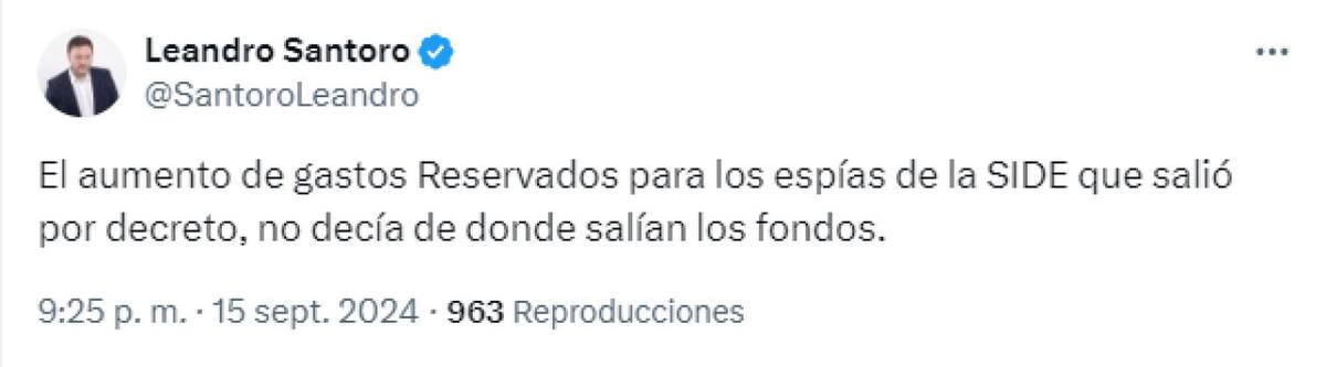 La crítica de Leandro Santoro al Gobierno de Javier Milei. Foto: X @SantoroLeandro.