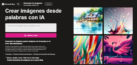 Inicio de Bing Image Creeator. Foto: Captura de pantalla