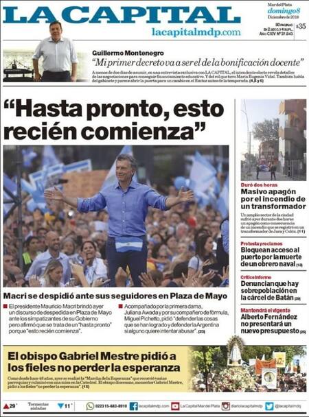 Tapas de diarios, La Capital, domingo 8 de diciembre de 2019