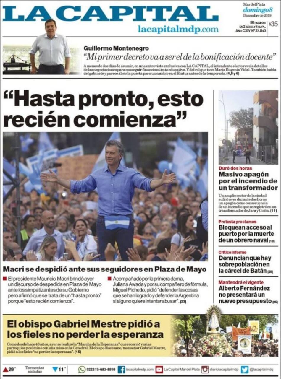 Tapas de diarios, La Capital, domingo 8 de diciembre de 2019