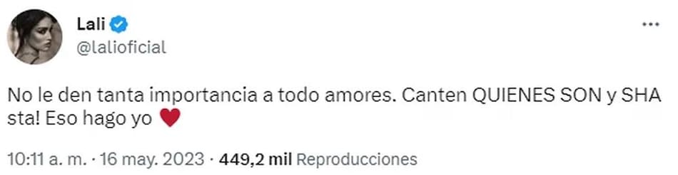 La respuesta de Lali Espósito a los dichos de Maxi Trusso. Foto: Captura de pantalla.