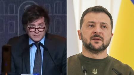 Javier Milei y Volodomir Zelenski: Foto: captura Canal 26 y Reuters.