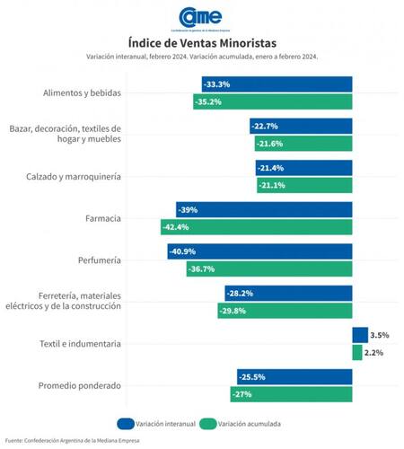 Datos del consumo en febrero 2024. Foto: CAME.