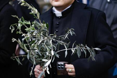 El papa Francisco saluda a los fieles al final de la misa del Domingo de Ramos en la Plaza de San Pedro del Vaticano, el 13 de abril de 2025. (Papa) EFE/EPA/FABIO FRUSTACI