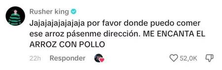 La respuesta de Rusherking a la invitación del arroz con pollo. Foto: captura de TikTok.