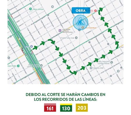 El desvío de los colectivos ante el cierre por obras en la calle San Martín, Florida. Foto: Municipio de Vicente López.