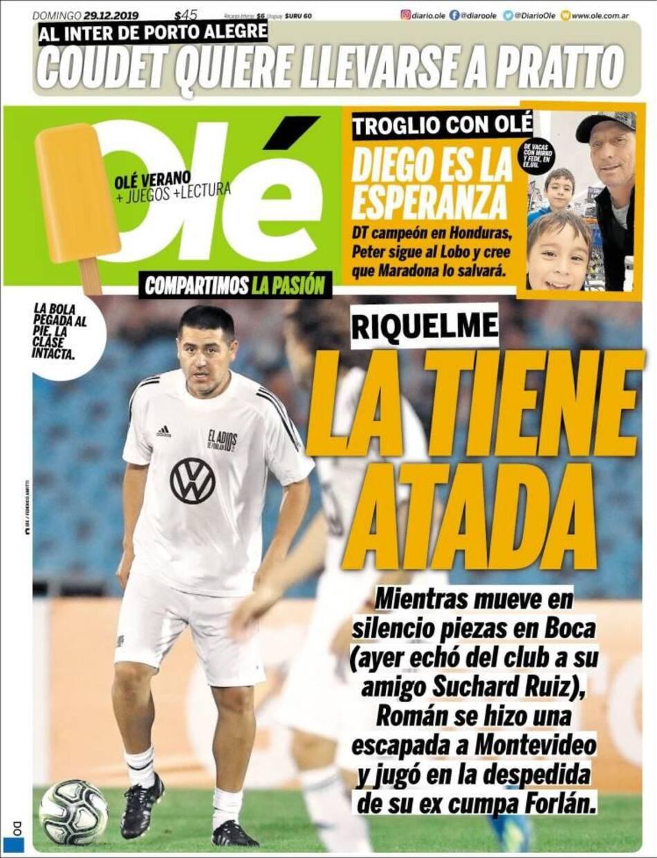 Tapa de diarios, Olé, domingo 29 de diciembre de 2019