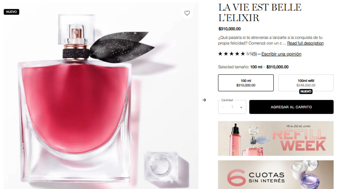 Cuánto cuesta La Vie est Belle L’Élixir, el perfume favorito de Antonela Roccuzzo. Foto lancome.com.ar