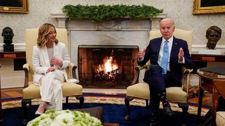 Joe Biden y Giorgia Meloni en la Casa Blanca. Foto: Reuters.