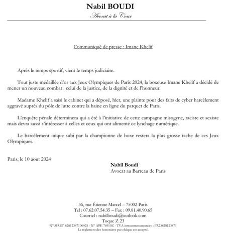 El comunicado del abogado de Imane Khelif.